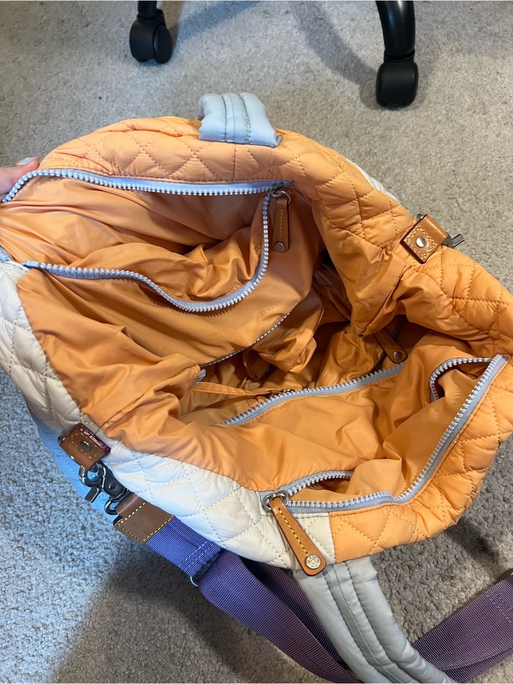 MZ Wallace Quilted Patchwork Tote in Pastel Blue, Peach & Cream - Picture 2 of 4